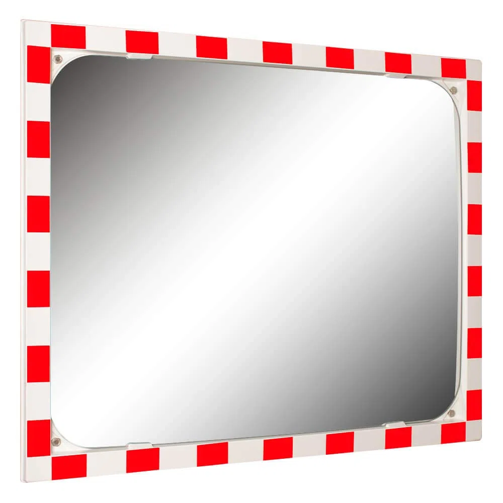 DIAMOND Verkehrsspiegel, SEKURIT-Sicherheitsglas, rot/weiß, 100 x 80 cm aus Stahl, Kunststoff, Glas, Art.-Nr. 41047 | Sicherheitsspiegel | Straßenspiegel