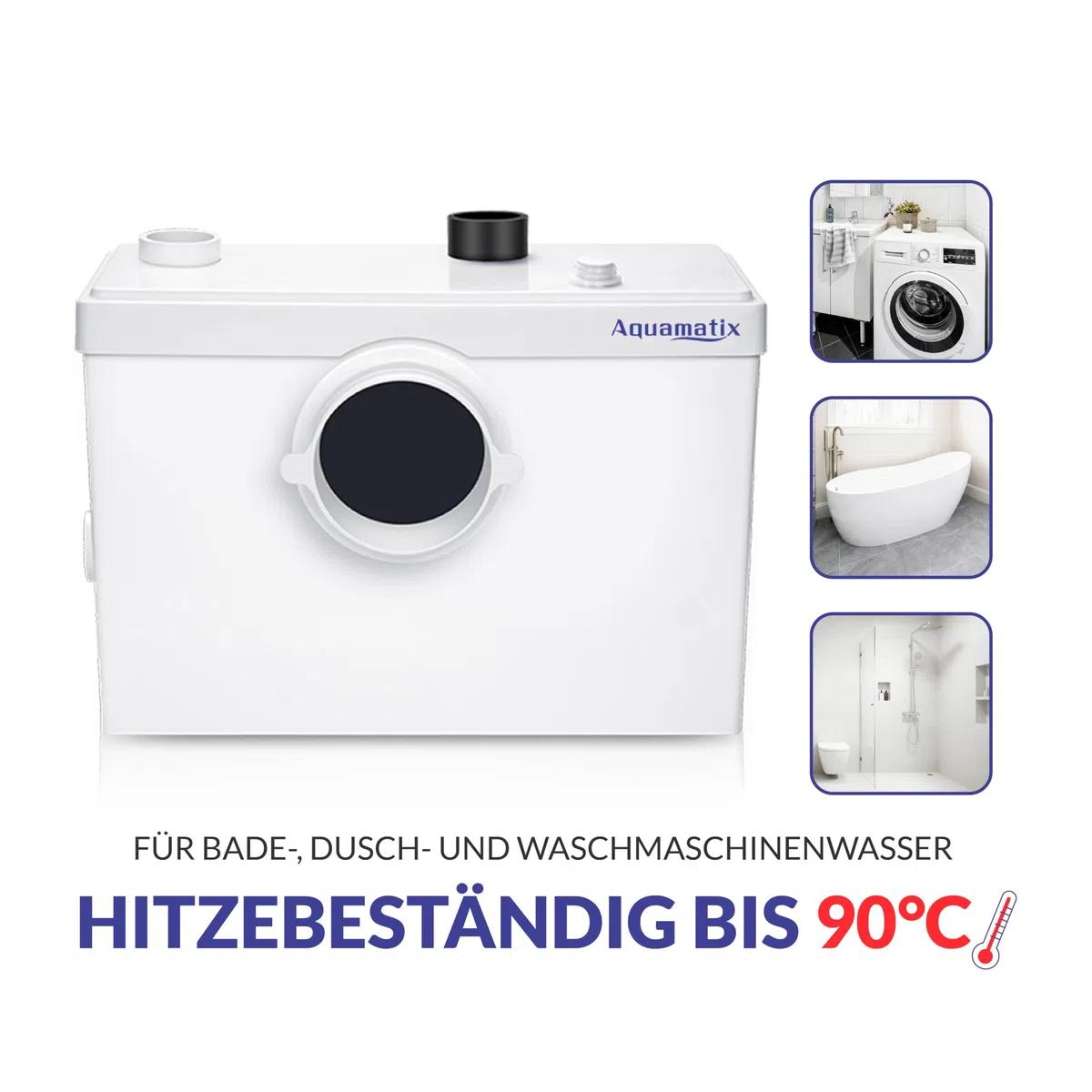 Aquamatix Kleinhebeanlage Hebeanlage 600 W mit Häcksler, Abwasserhebeanlage bis 10 m Förderhöhe, mit 3 Einlässen, für WC, Dusche und Waschbecken