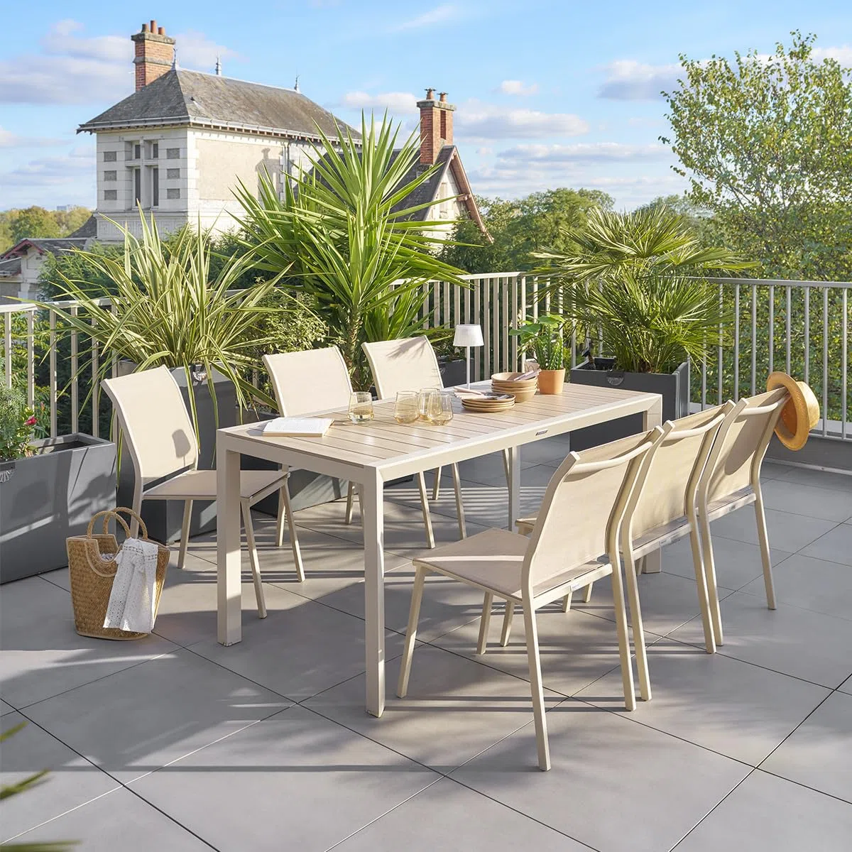 Hespéride - Gartentisch Evasion holzoptik leinen & ton 6 plätze Lates aus Aluminium