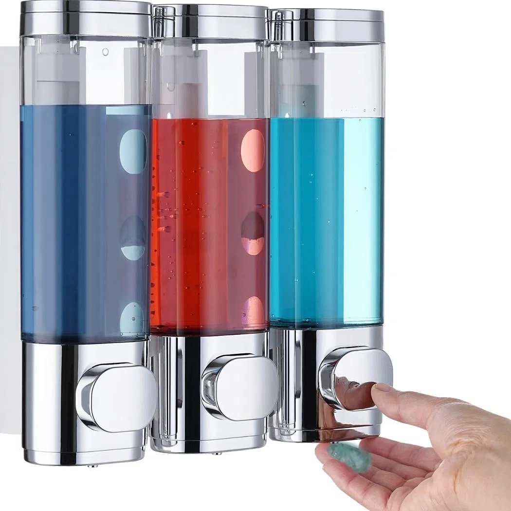 3-Kammer-Wandseifenspender, 3-Fach Duschseifenspender zur Wandmontage, 30 oz Spender für Shampoo, Conditioner, Duschgel und Handseife, ohne Bohren, mit 3 Pumpköpfen für Bad und Dusche