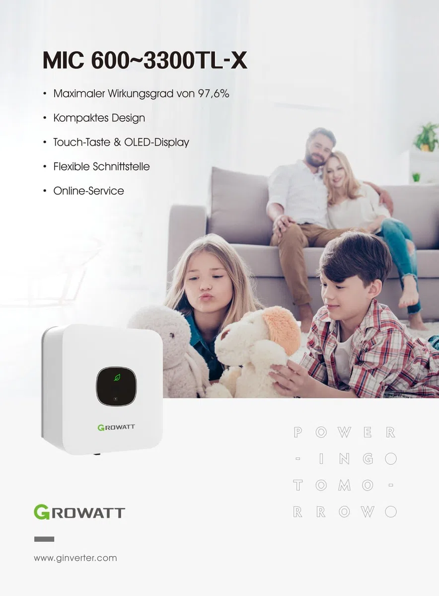 GROWATT MIC 1000TL-X Wechselrichter 1000w Inverter VDE Zulassung Photovoltaik, MIC-1000, weiß