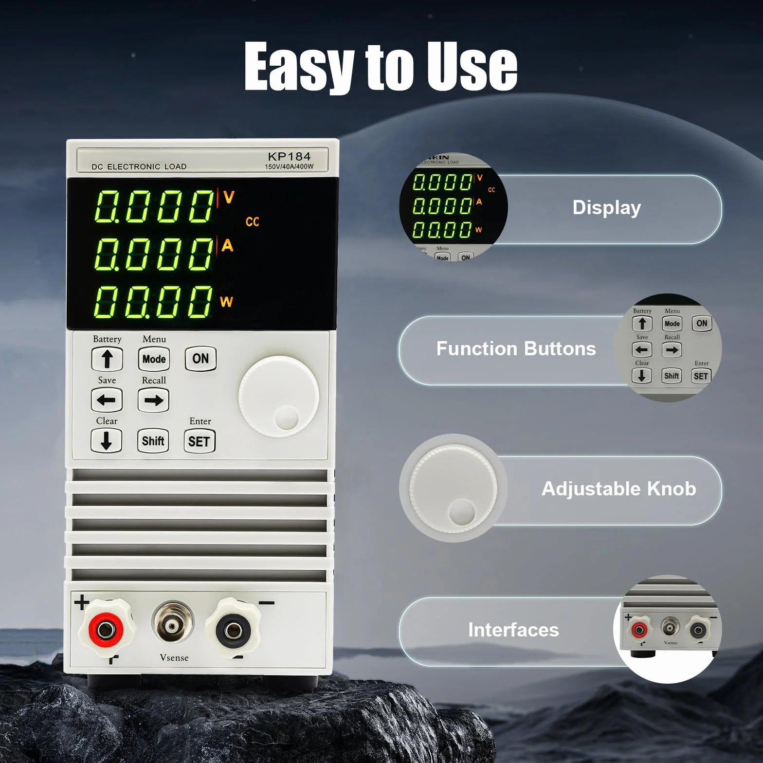 KP184 DC Elektronische Last 400W 40A 150V | Programmierbare Last mit CC CV CW CR Modi & Batterietest | RS232, Überspannungsschutz | Für LED-Treiber, Netzteile, Ladegeräte & Akkus im Labor