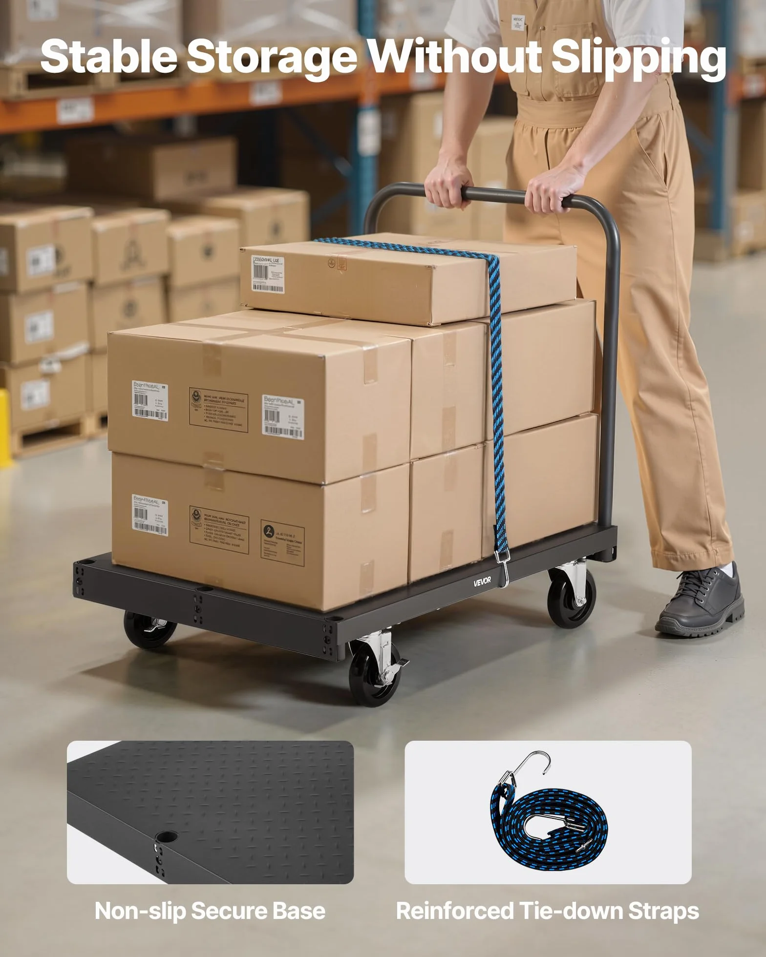 VEVOR Plattenwagen, 816 kg, 2-in-1 Transportwagen mit 360° Lenkrollen, Plattenroller, Plattenkarre mit 4 seitlichen Handläufen, Transporthilfe für Fabrik, Lager, Garage, Schwarz 914x610x858 mm