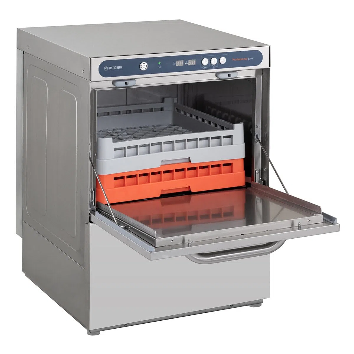 Geschirrspülmaschine PROFI-GSM50SL | Korbmaß 50×50 cm | Profi Geschirrspüler für Gastronomie | mit Reiniger- & Klarspüldosierer | Ablaufpumpe | 230 V | Edelstahl | Made in Europe