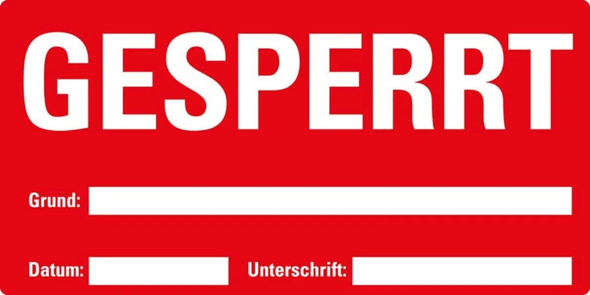 Etikett GESPERRT, beschriftbar, rot, Haftpapier, ablösbar, 148x74mm, 500/Rolle