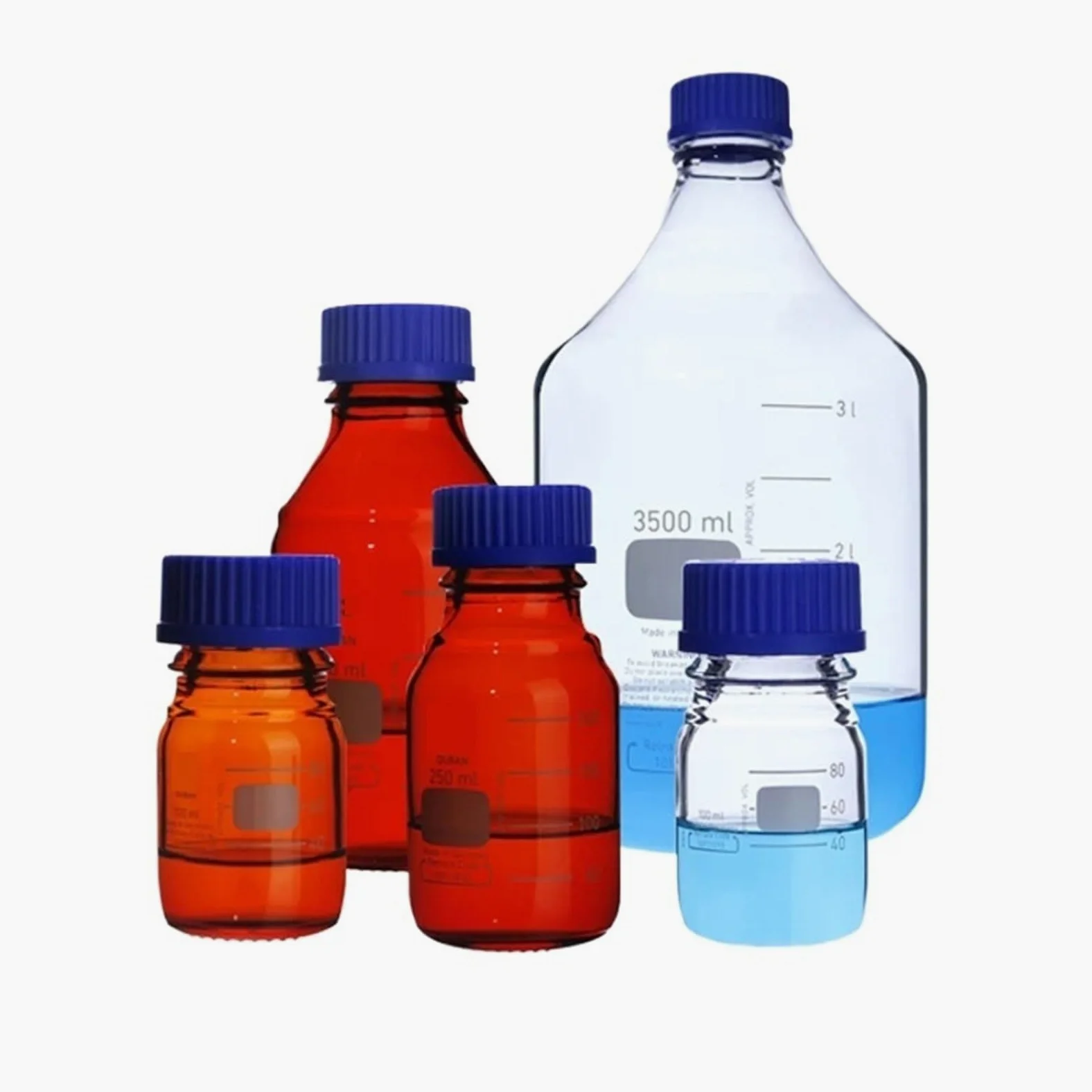 Labor-Reagenzglasflasche, Graduierte Reagenzflasche aus Borosilikatglas mit Schraubverschluss, mehrfarbig, 25–1000 ml(150mL)
