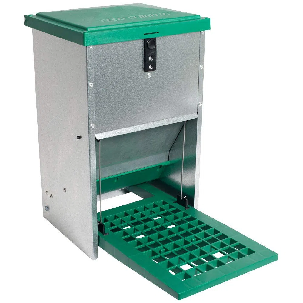 Futterautomat Feedomatic 8kg mit Trittplatte für 8kg Futter, Geflügel-Futterautomat, Hühnertrog, Futtertrog