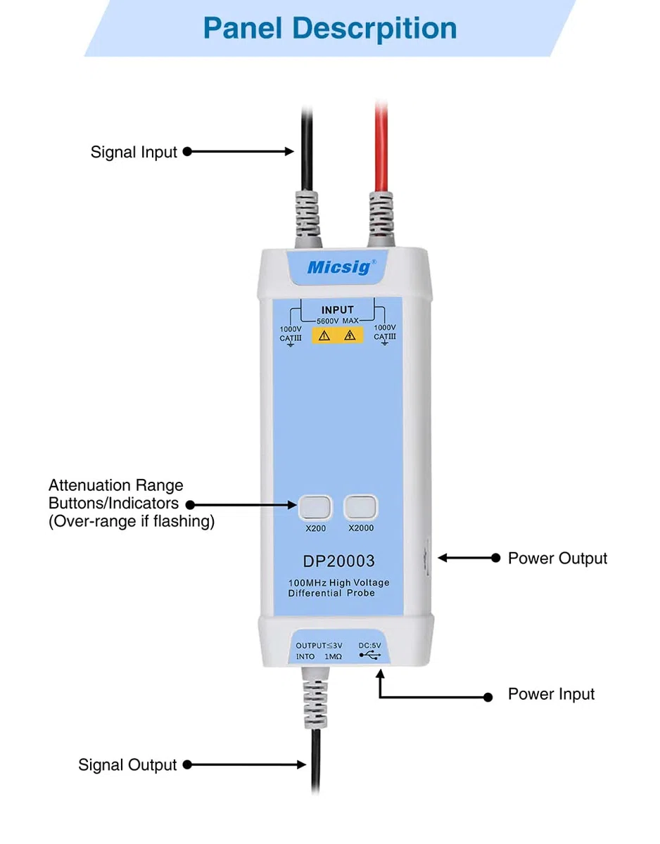 Micsig oscilloscope Votagle Probe DP20003/DP10007/DP10013 kann mit jedem Feuer des Oszilloskops verwendet werden,Easy selbstkalibrierung,Powered by USB Ausgang (DC 5V) (DP10007)