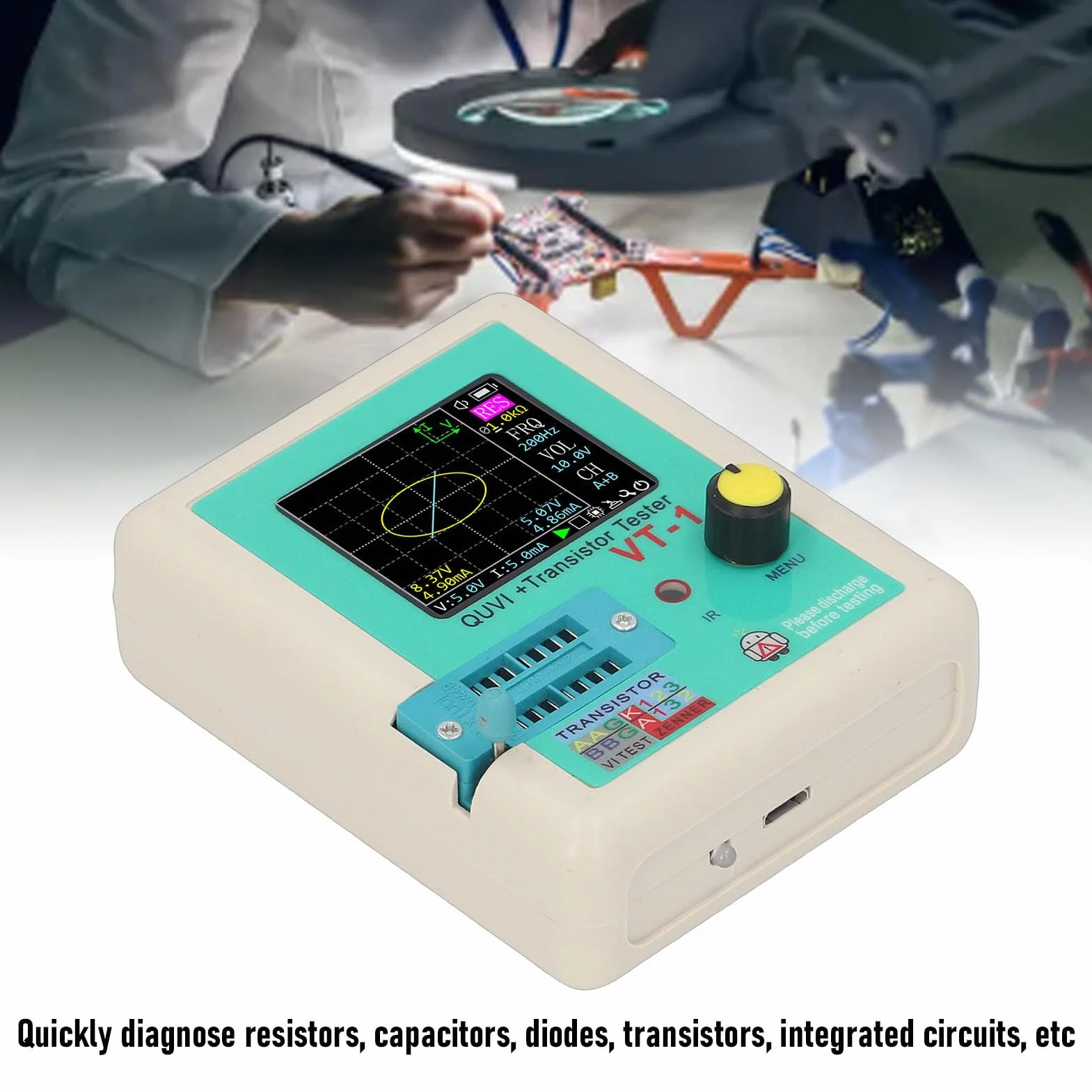FTVOGUE Tragbarer VI-Kurventester, Tragbarer VI-Analysator, Kompaktes -Diagnosetool für die Reparatur von Leiterplatten, Transistoren, Kondensatoren und Widerstände