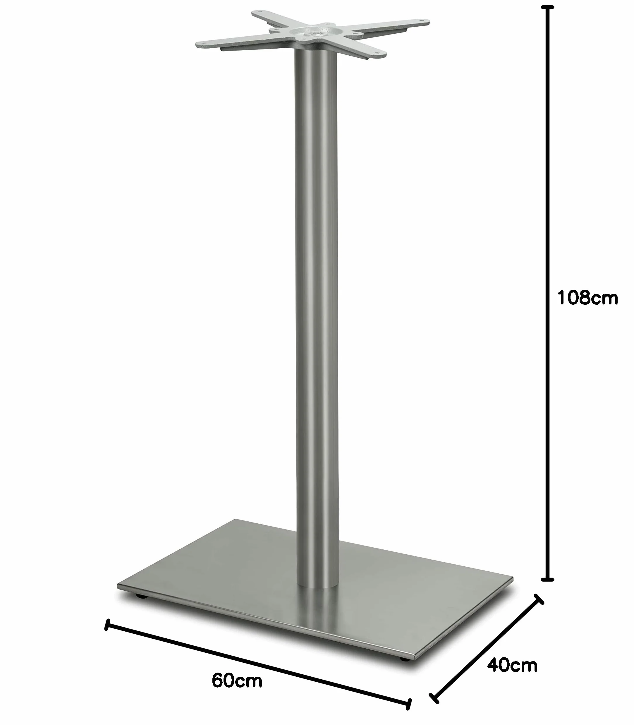 Stehtischgestell Tischbein Edelstahl | Premium | PD7595inox/110 | INOX | Stehtisch | Höhe 108 cm | ca. 25 kg | Bodenplatte 60x40 cm | max. Tischplattengröße 110x70 cm