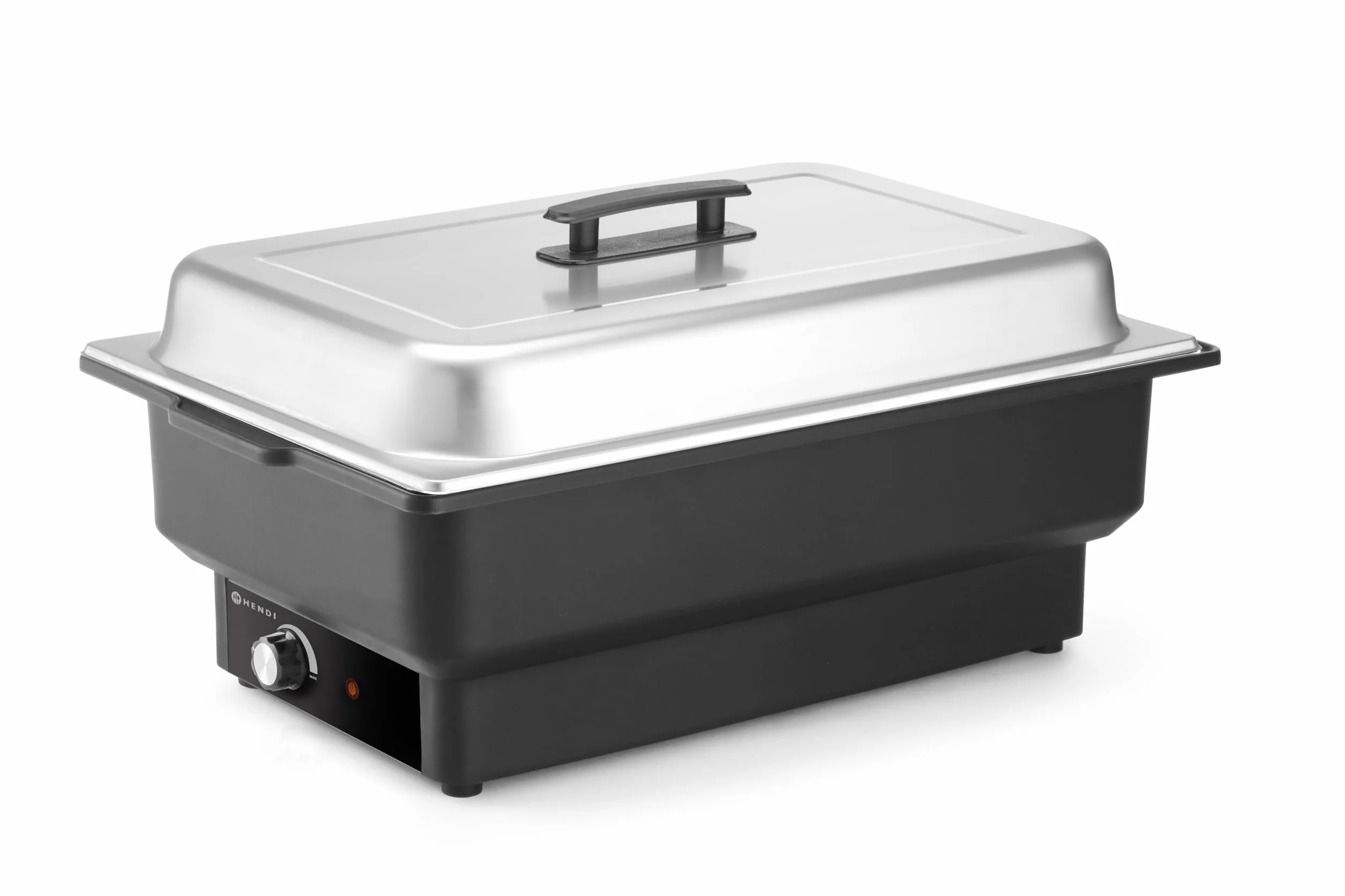 HENDI Chafing Dish Tellano, Speisenwärmer, Buffetwärmer, Wärmebehälter, 9L, 230V/900W, 573x348x(H) 284mm, Edelstahl, Polypropylen, Schwarz