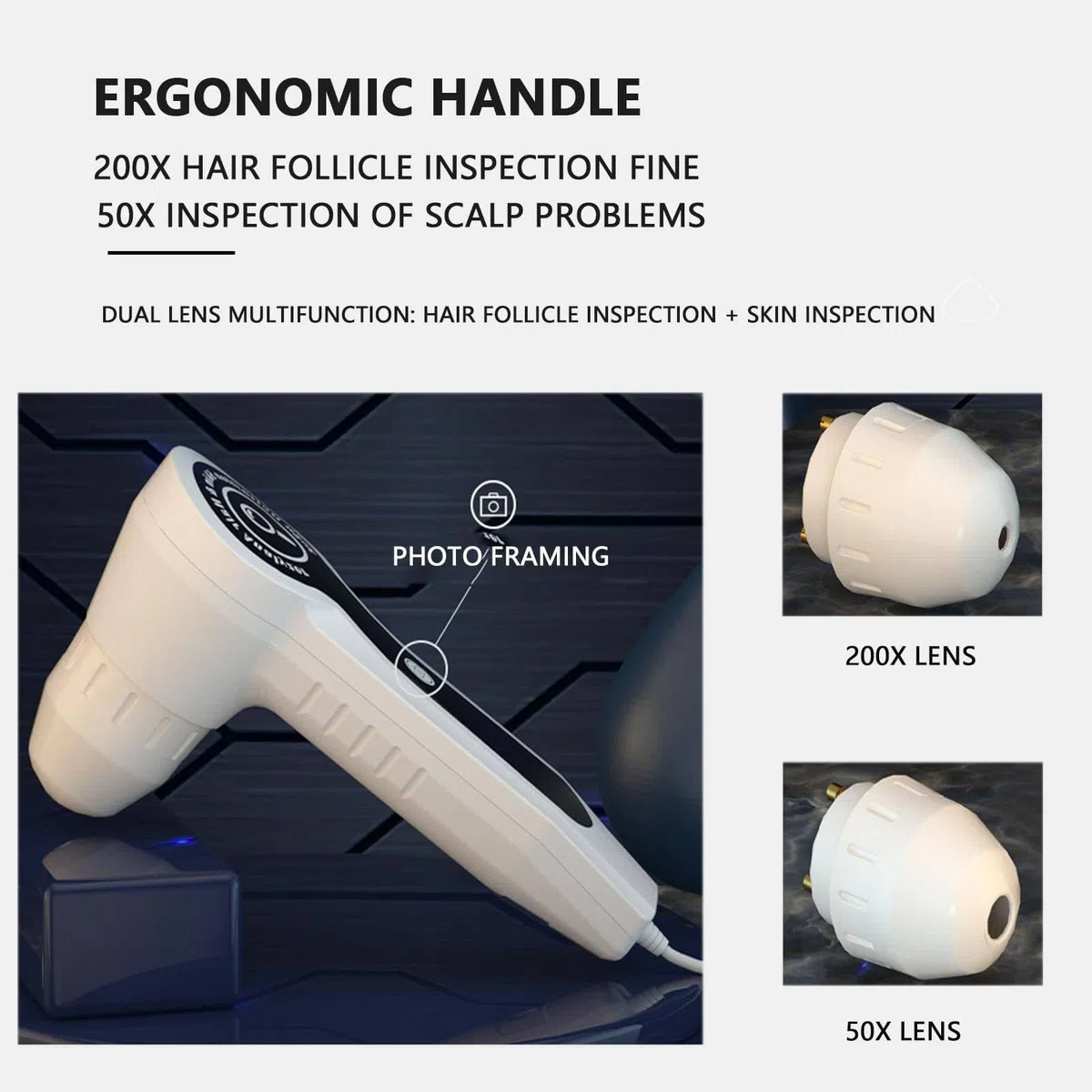 Hauthaaranalysator, 27,9 cm HD LCD Sn 50X/200X Lupe, professionelles Analysegerät, All-in-One-Gerät, Follikelanalysator, Detektor für den Heimsalon, d (d)