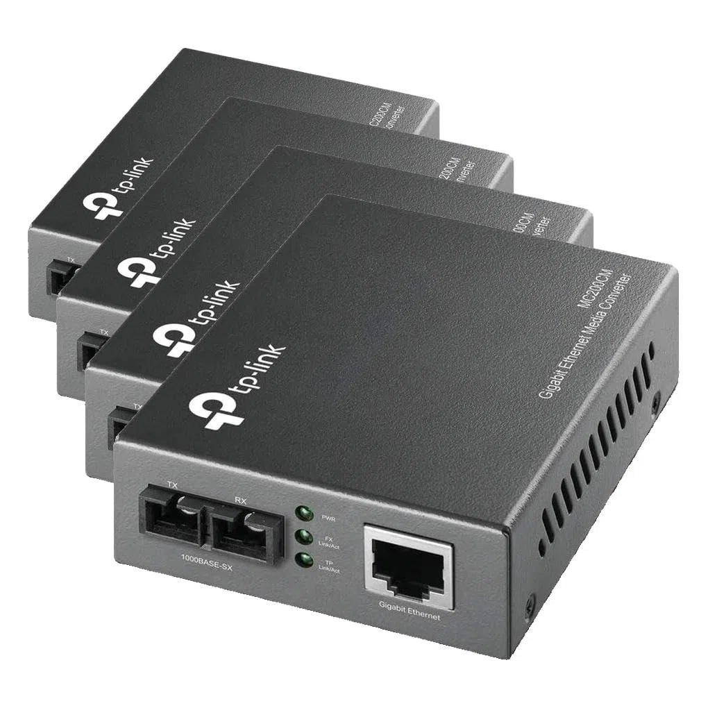 TP-Link MC200CM Gigabit-Ethernet-Medienkonverter, 2 SC-Glasfaseranschlüsse, 1 RJ45-Anschluss, Multimode Faser, Übertragungsdistanz 550m (Packung mit 4)