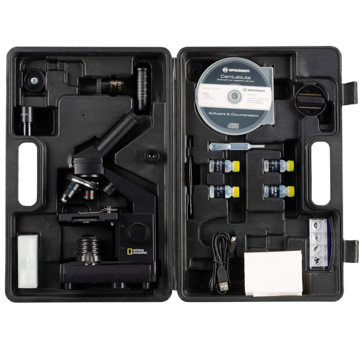 National Geographic 9039100 40x1024 Mikroskop-Set für Kinder und Erwachsene mit Licht-/Lichtdurchlässigkeitsfunktion und USB-Kamera Sowie Umfangreichem Zubehör Inklusive Praktischem Transportkoffer