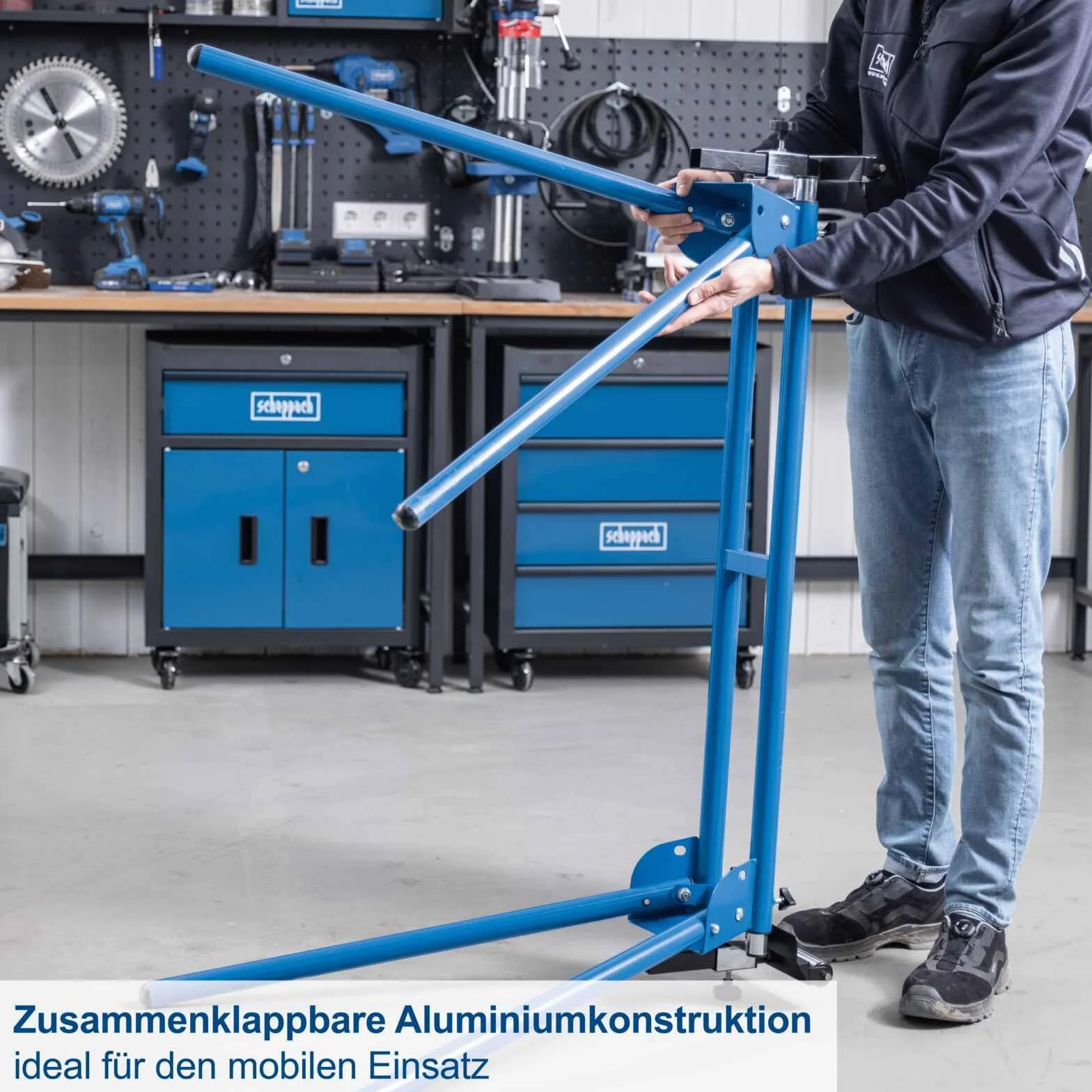 Scheppach Untergestell Arbeitstisch UMF1600 | Maschinentisch für Kappsägen, Schleifmaschinen, Dekupiersägen & Tischbohrmaschinen | Last 200kg | Höhe 740mm | Ausziehbar 1000-1650mm | Auflagenhöhe 910mm | Belastbar bis 200kg | Betthöhe 740mm | Ausziehbare A
