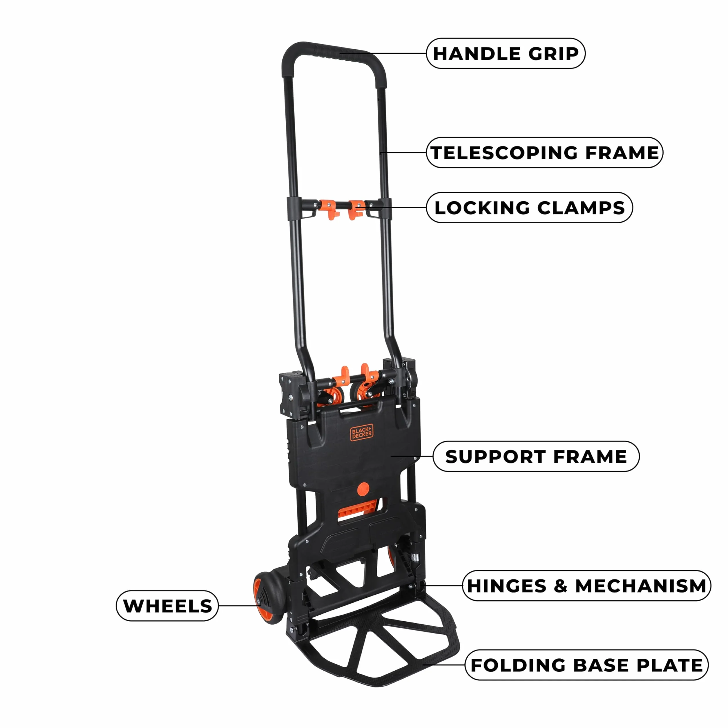 BLACK+DECKER 2-in-1 Sackkarre und Plattformwagen - Transportkarre max. 55KG - Transportwagen max. 120KG - Klappbarer Handwagen - Wagen mit robusten Rädern - Kunststoff/Stahl