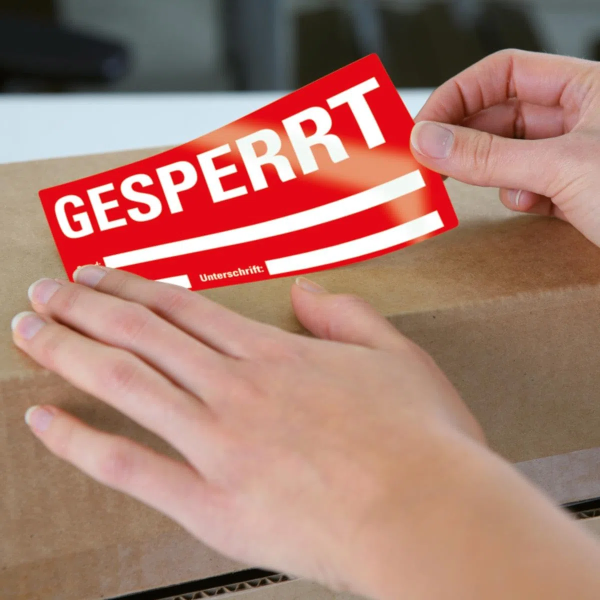 Etikett GESPERRT, beschriftbar, rot, Haftpapier, ablösbar, 148x74mm, 500/Rolle