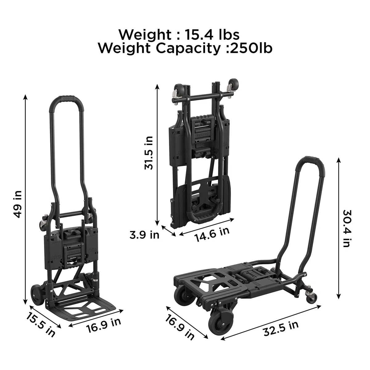 Cosco 12223BLK1E Shifter 2-in-1 Klappbare Sackkarre mit großer Zehenplatte, Schwarz