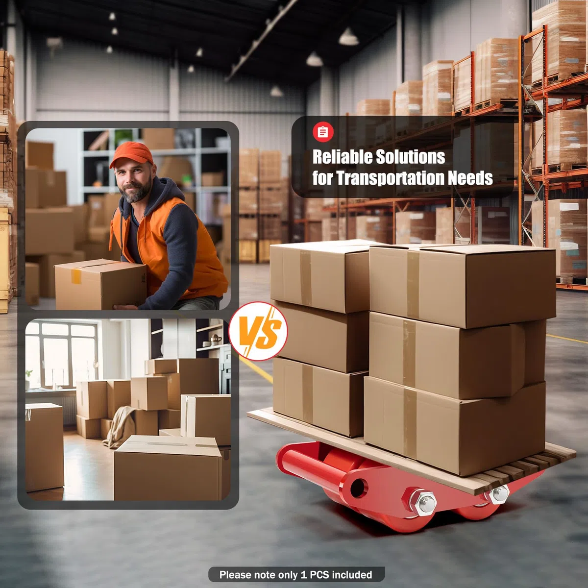 6T Transportroller Maschinen-Rollwagen Industrieller Transportwagen Rollbrett Robuster Möbeltransportrollen aus Karbonstahl mit 4 PU-Rädern zum Bewegen Schwerer Gegenstände für Werkstatt Fabrik (Rot)