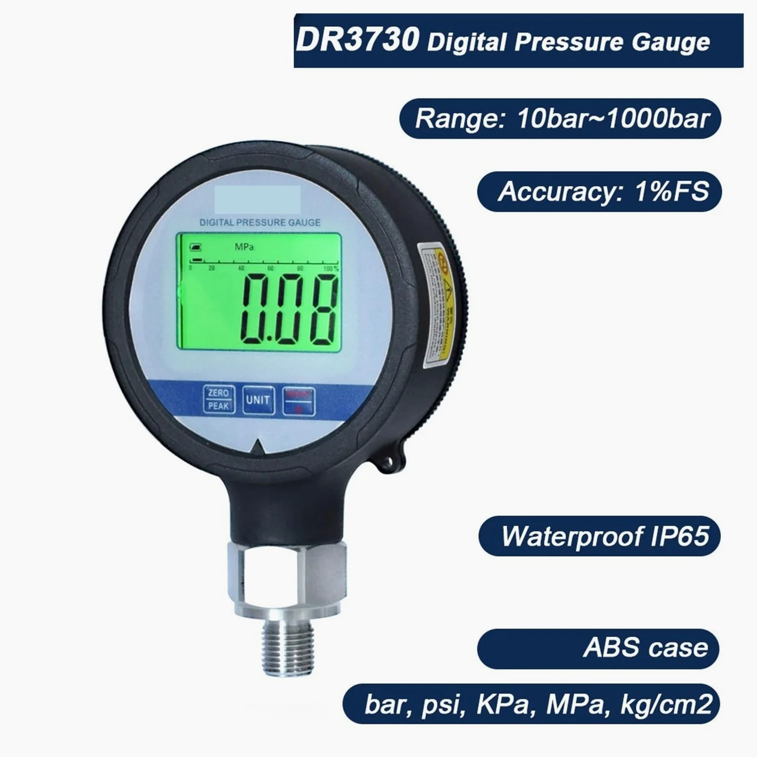 Manometer G1/2, DR3730 80 mm hydraulisches digitales Manometer for Luft, Öl, Wasser(0-6MPa)