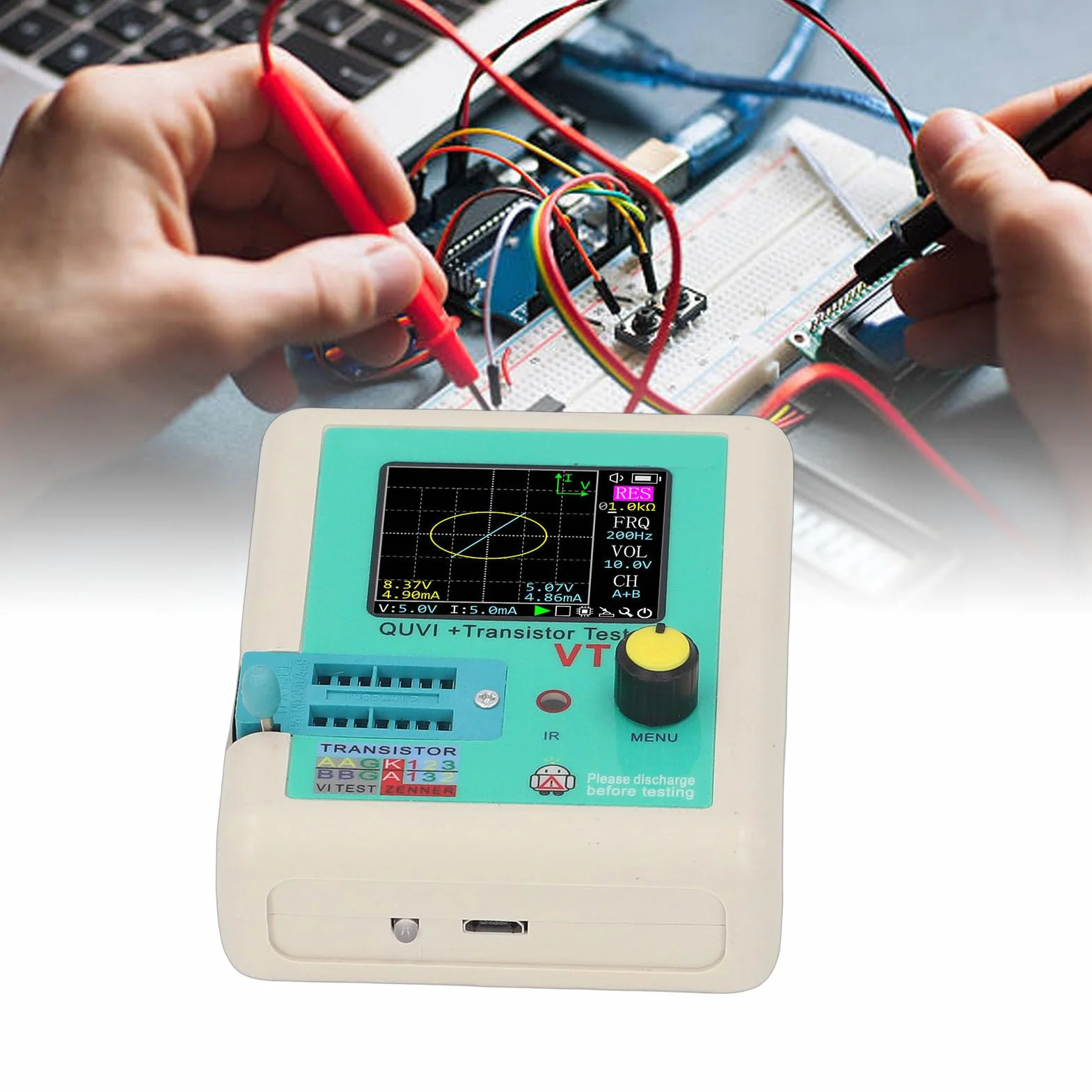 FTVOGUE Tragbarer VI-Kurventester, Tragbarer VI-Analysator, Kompaktes -Diagnosetool für die Reparatur von Leiterplatten, Transistoren, Kondensatoren und Widerstände