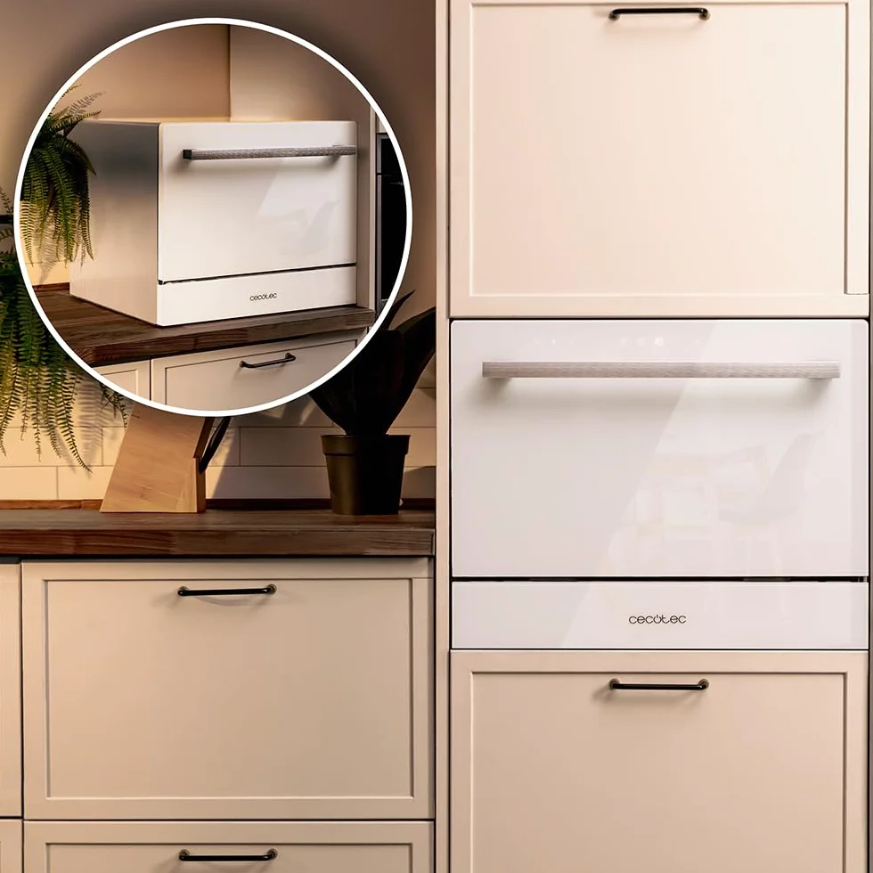 Cecotec Kompakt-Geschirrspüler für 6 Gedecke Bolero Aguazero 2400 White Glass. 1380W, Weißglas-Finish, 5 Programme, Touch-Bedienfeld, programmierbar bis zu 24 Stunden, Kindersicherung und Besteckkorb