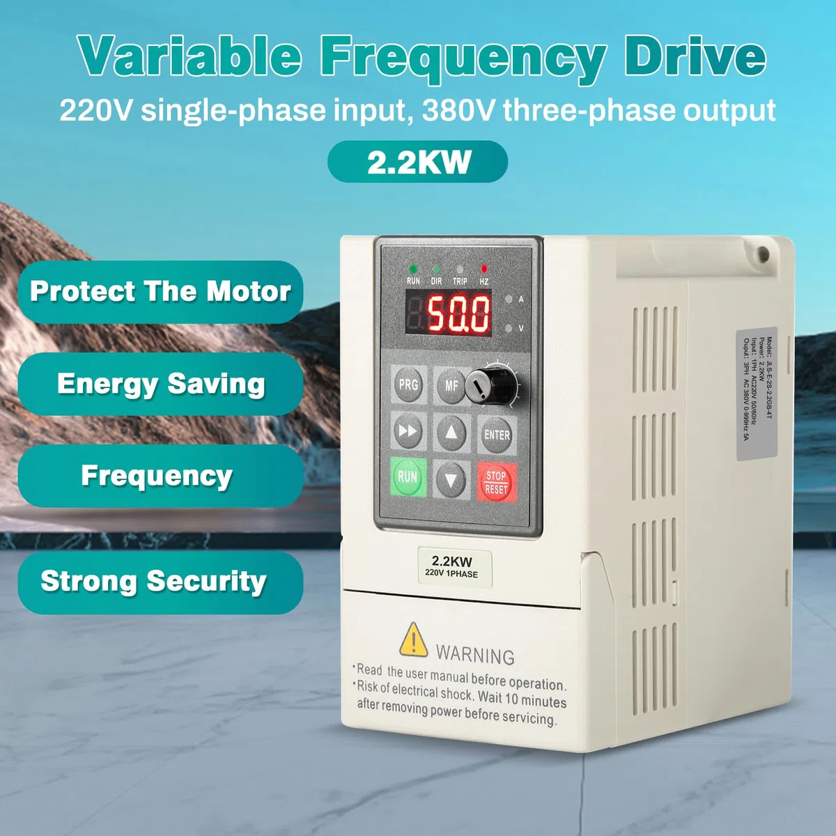 VFD Frequenzumrichter 230V 380V Einphasiger 220V-Eingang Dreiphasiger 380V-Ausgang 2.2KW Frequenzumrichter CNC Frequenzumrichter Werksmodell JLS-E-2S-2.2GB-4T (mit 2M Verlängerungskabel)