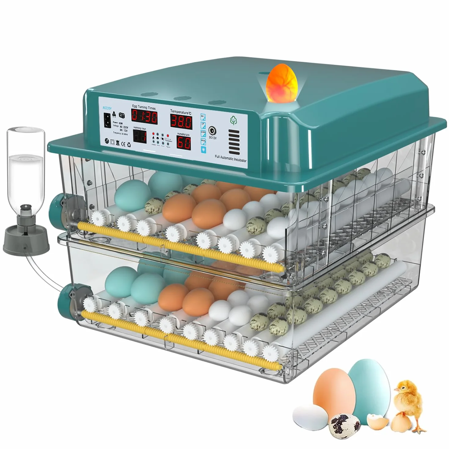 CoInceptus Brutautomat Vollautomatisch Inkubator mit 120 Eier, Brutkasten für Hühner & Wachteln automatischem Wenden, Feuchtigkeitsanzeige und 4 Inkubationsmodus Automatisches Wasser Brutmaschine