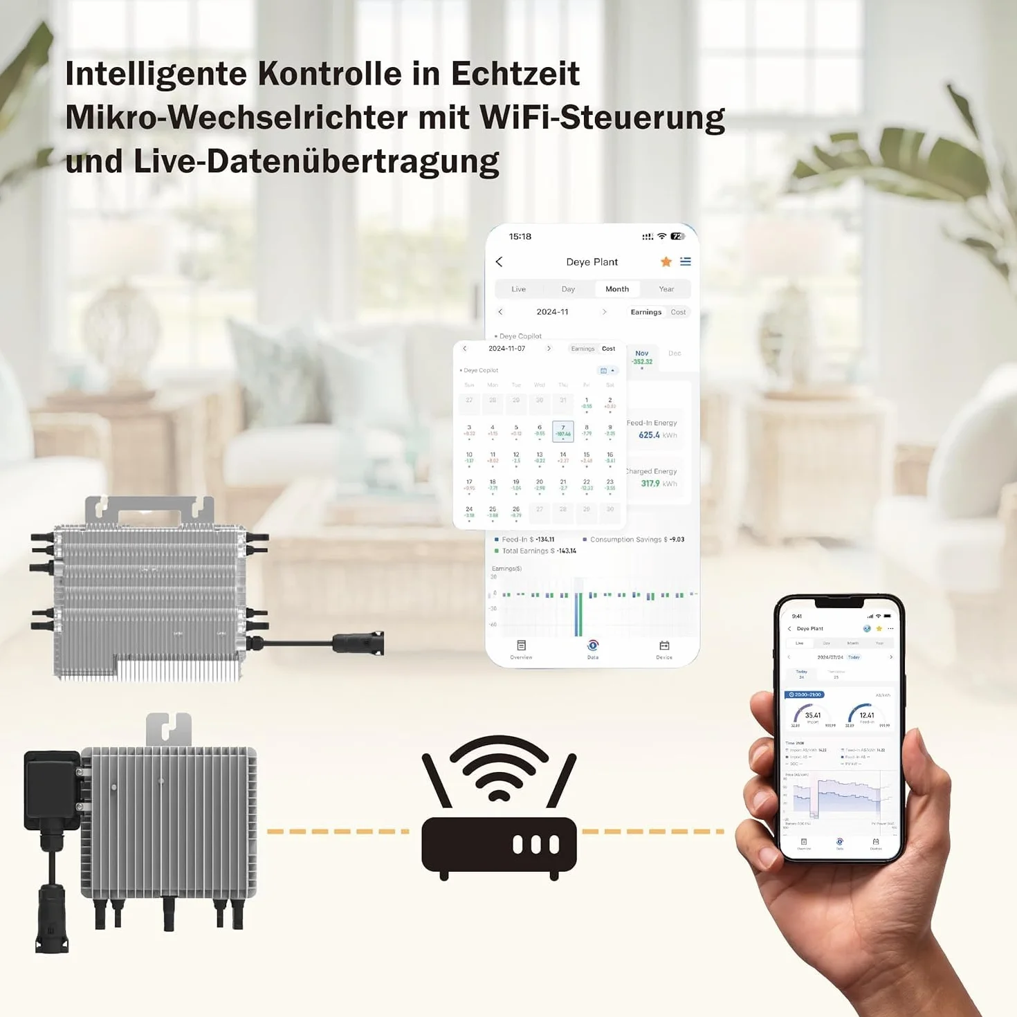 Deye SUN-M200G4-EU-Q0 2000W Mikro Wechselrichter 4 MPPT Wifi IP67 VDE-Konform neue Generation mit Ralais Solar PV mit 5 Meter Schukokabel für Balkonkraftwerke