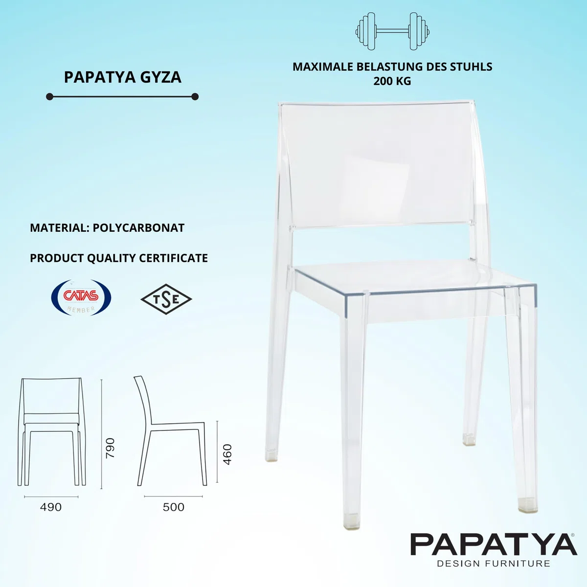 PAPATYA Stühle Esszimmer – Küchenstühle 1er Set & Küchenstuhl Design – Stapelstühle Esszimmer – Esstisch Stühle aus Kunststoff – Belastbar bis 200 kg – Für Terrasse, Balkon & Garten – Innen & Außen