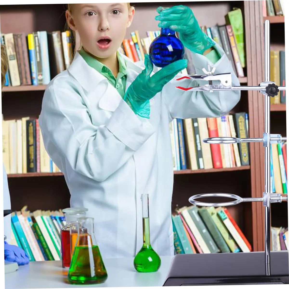 PartyKindom Laborstativ aus Eisen für Physik und Chemie Experimente mit Ringklemme Trichterhalter und Reagenzglas-klemmen Stabiles Tischstativ für Laborgeräte