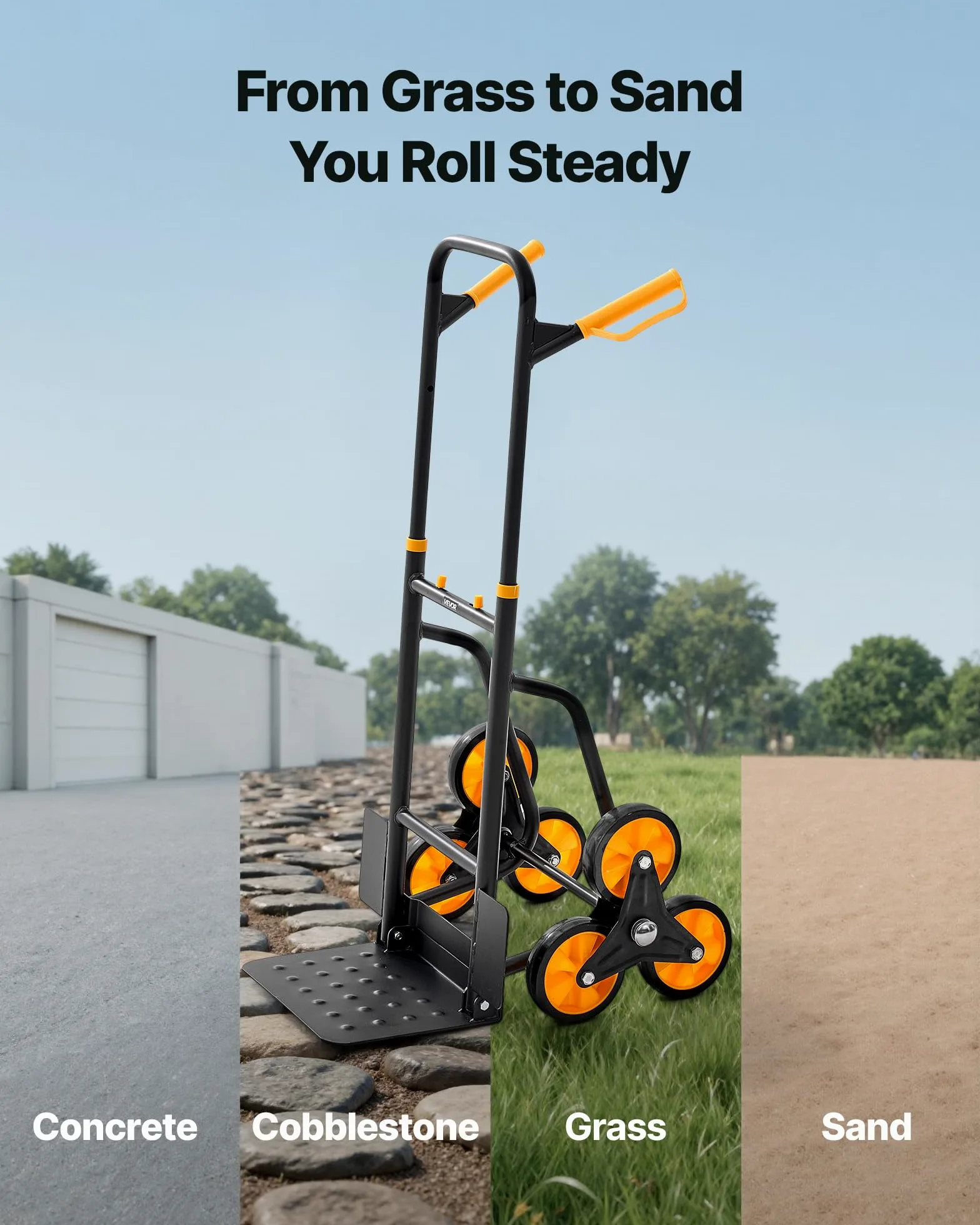 VEVOR Treppensackkarre klappbar, Sackkarre 200 kg Tragkraft, Treppensteiger mit 6 Rädern & 2 Spanngurten, Transportkarre, Treppenkarre, Stapelkarre, ideal für Haushalt, Einkauf & Lager