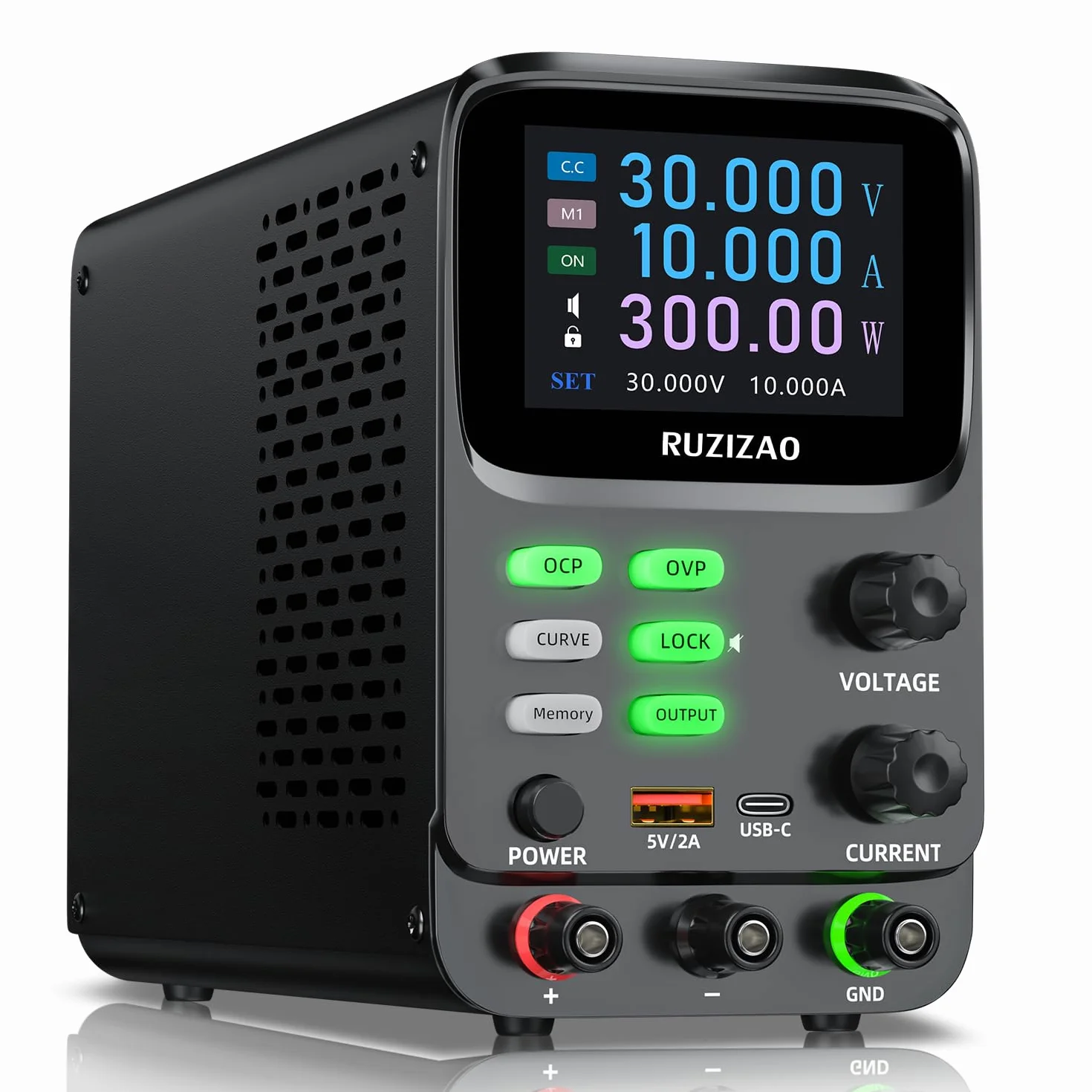 Labornetzteil 30V 10A 300W TFT-Bildschirm Doppelkurve Milliampere Stromanzeige Hyperbolischer Labornetzgerät mit OCP/OVP-Speicherfunktion Geeignet für Wartung Labor DC-Stromversorgungen
