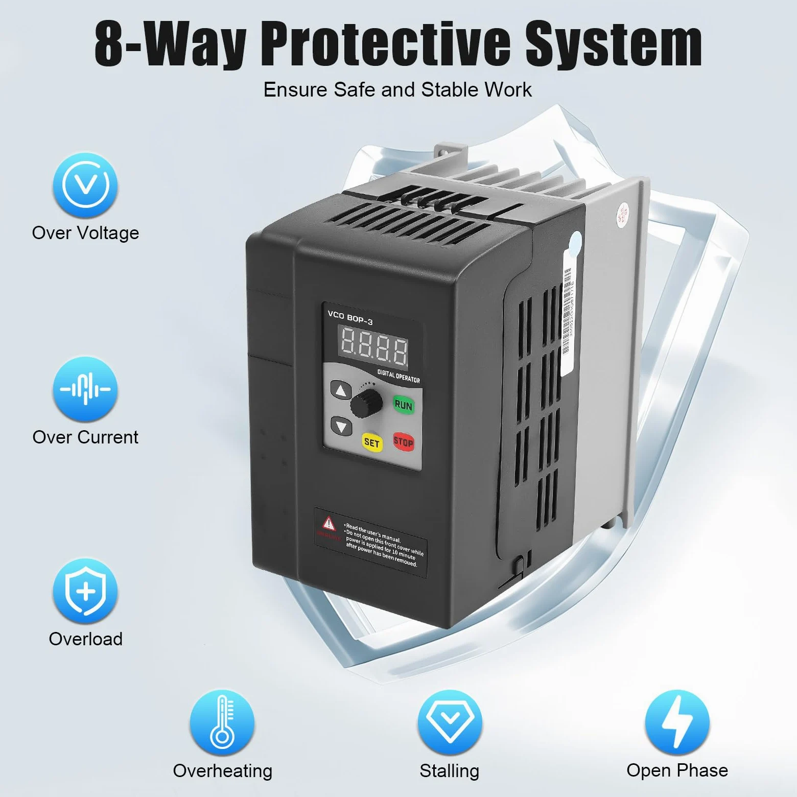 Frequenzumrichter 380V 2.2KW, Drehzahlregler 230V Motor mit Fernbedienung - 3-Phasen Frequenzgenerator für Poolpumpe, Lüfter & Industrieanlagen, Sanftanlauf & 8-fach Schutz