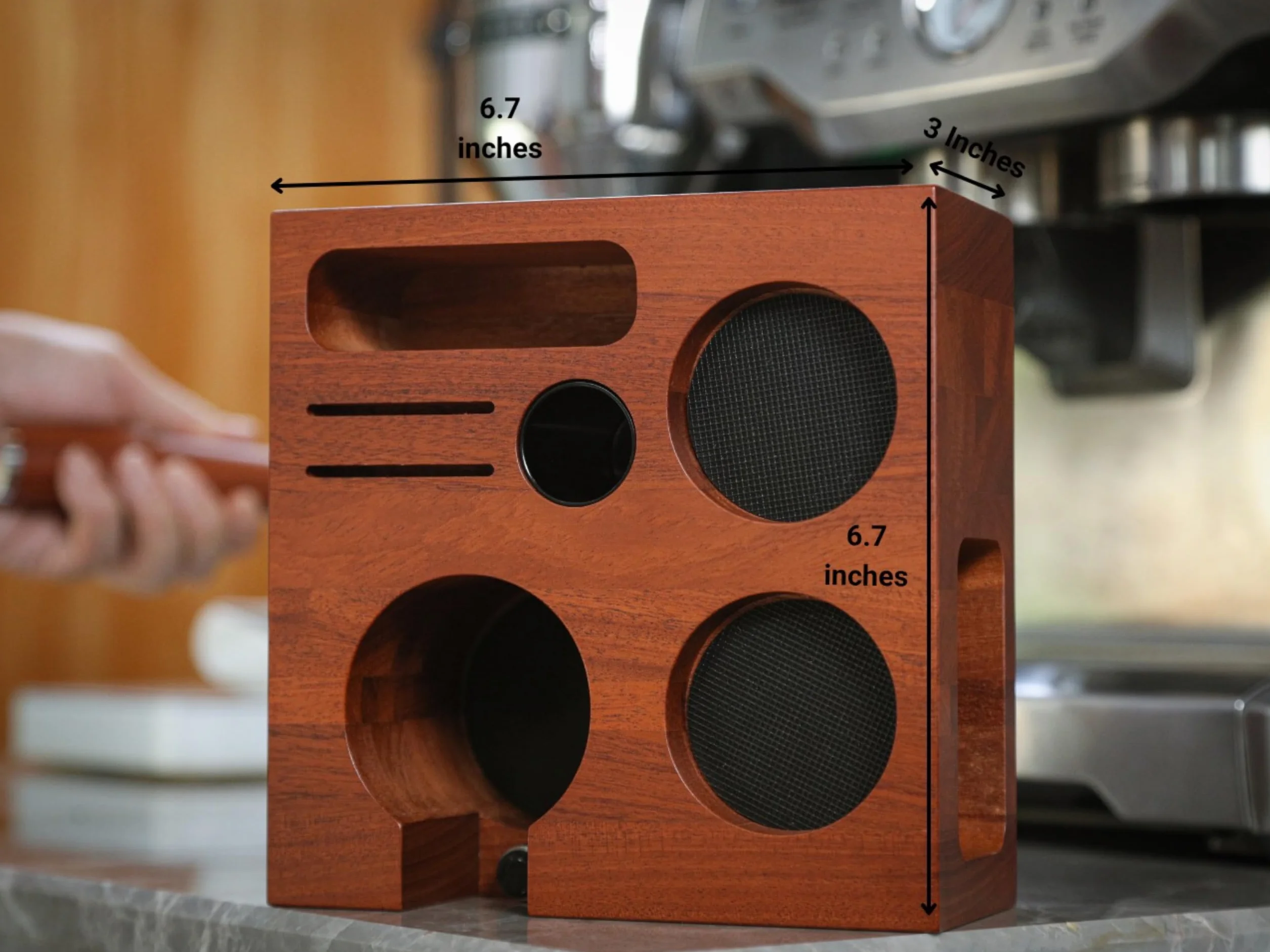 Tamperstation Set 58mm Palisander – 2-teiliger Barista-Organizer mit Siebträgerhalter & Knock Box für E61, Gaggia, Rocket, Lelit, Profitec & ECM