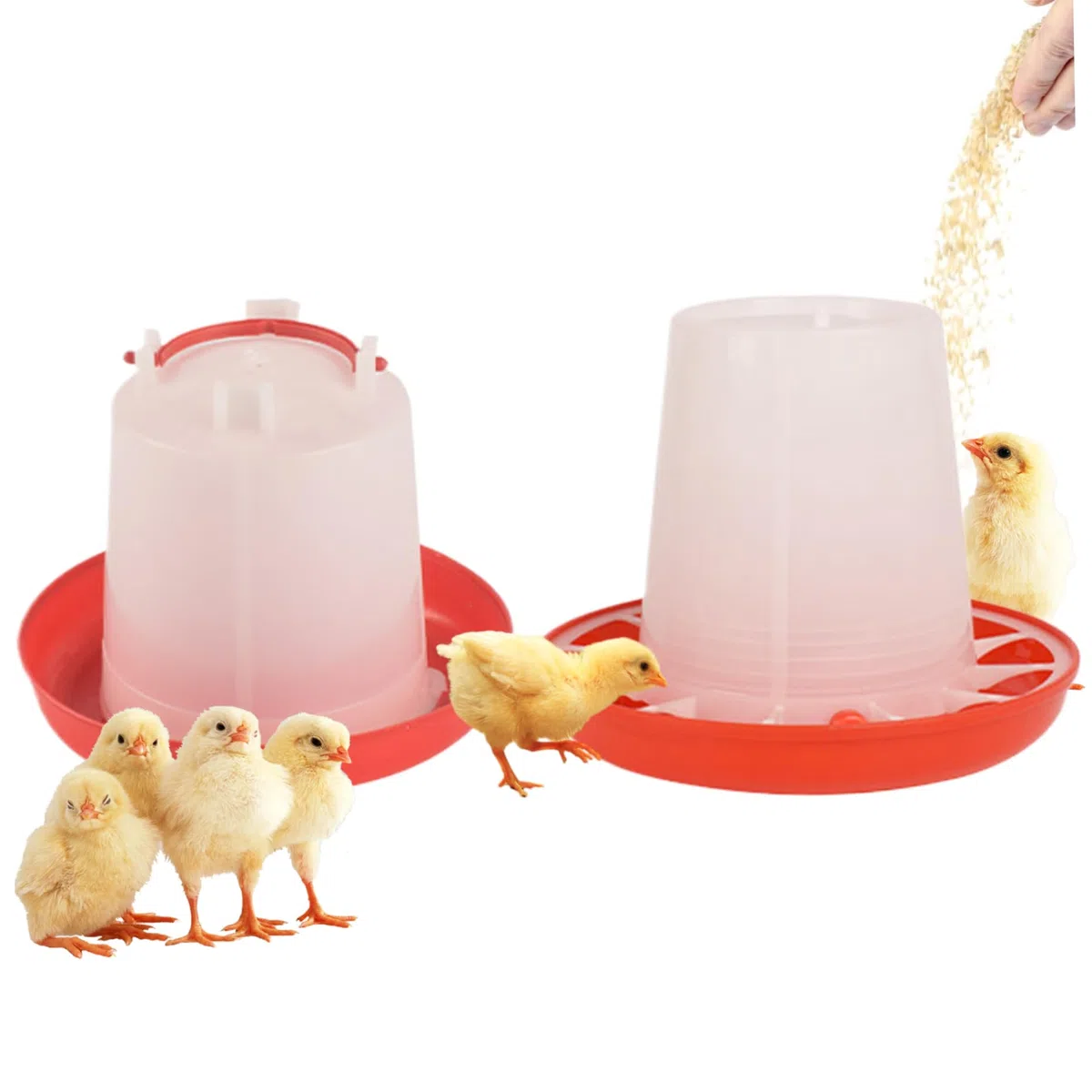 Küken-Futter- und Tränke-Set, 1 l und 1 kg, Baby-Küken-Futter- Tränke-Set mit Tablett, automatisch waschbar, wiederverwendbar, Baby-Hühnerzubehör aus Kunststoff, für den Innenbereich