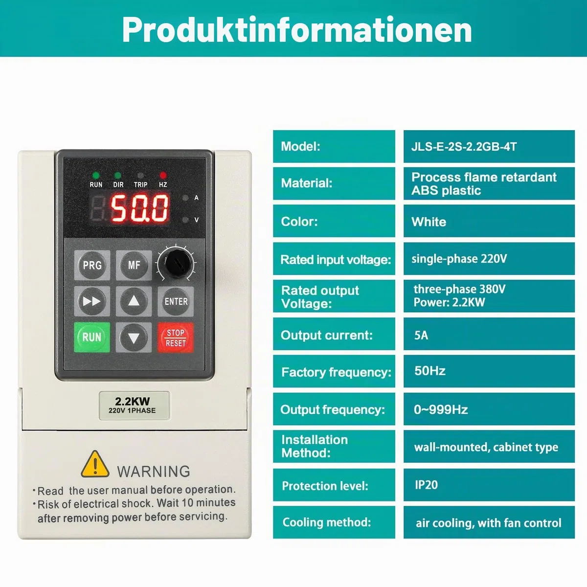 Frequenzumrichter 220V 2,2KW Variateur de Fréquence Drehzahlregler Einphasiger 220-V-Eingang Dreiphasiger VFD Antriebsumrichter für Ventilatoren, Wasserpumpen, CNC-Werkzeugmaschinen