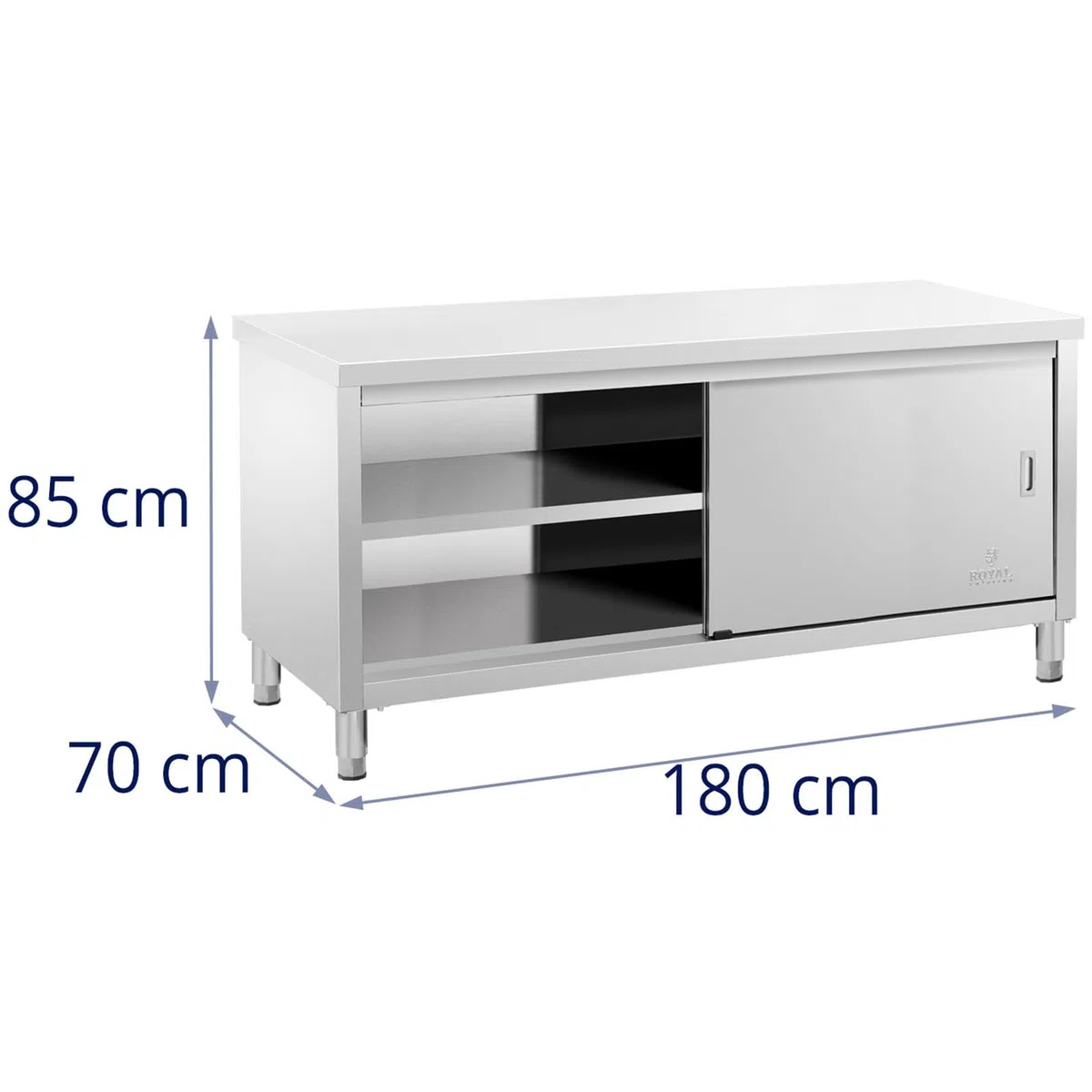 Royal Catering Arbeitsschrank Edelstahl 180 x 70 cm 500 kg Tragkraft Gastro Edelstahlschrank