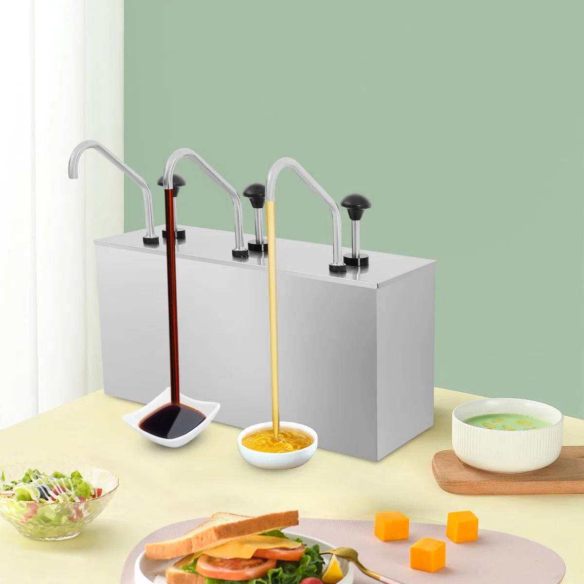 4L * 3 Saucenspender Edelstahl Soßenspender, Pump Dispenser, Hotpot Pumper Sauciere, für Ketchup Mayonaise Senf