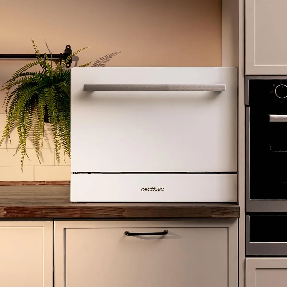 Cecotec Kompakt-Geschirrspüler für 6 Gedecke Bolero Aguazero 2400 White Glass. 1380W, Weißglas-Finish, 5 Programme, Touch-Bedienfeld, programmierbar bis zu 24 Stunden, Kindersicherung und Besteckkorb