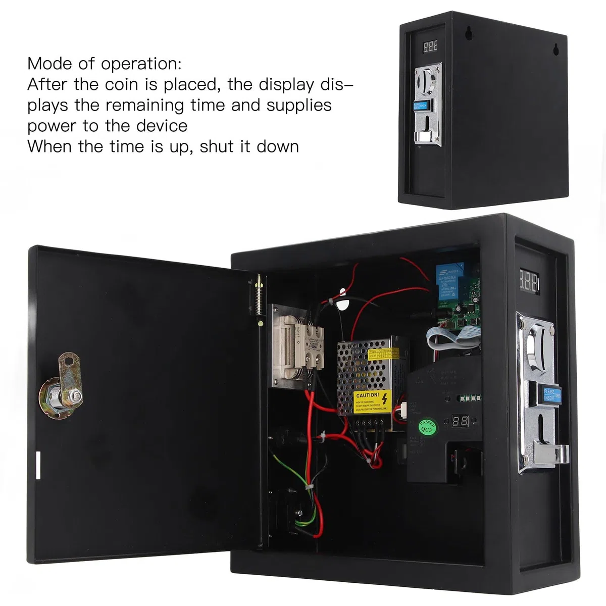 Asixxsix Münz-Timer-Steuerungs-Netzteilkasten, Programmierbarer Münz-Timer-Box-Münzprüfer für Automaten, Waschmaschinen, Massagesessel, Verkaufsautomaten, Elektronische Geräte