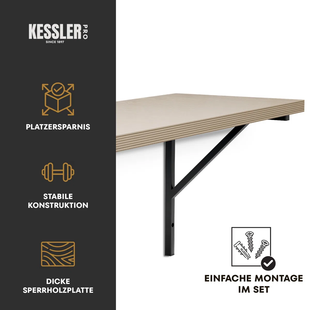 Hängende Werkbank 120x49 cm - Werktisch auf Zwei Metallstützen mit Arbeitsplatte aus Sperrholz 40 mm - Perfekt für Werkstatt und Garage, Weiß Rahmen