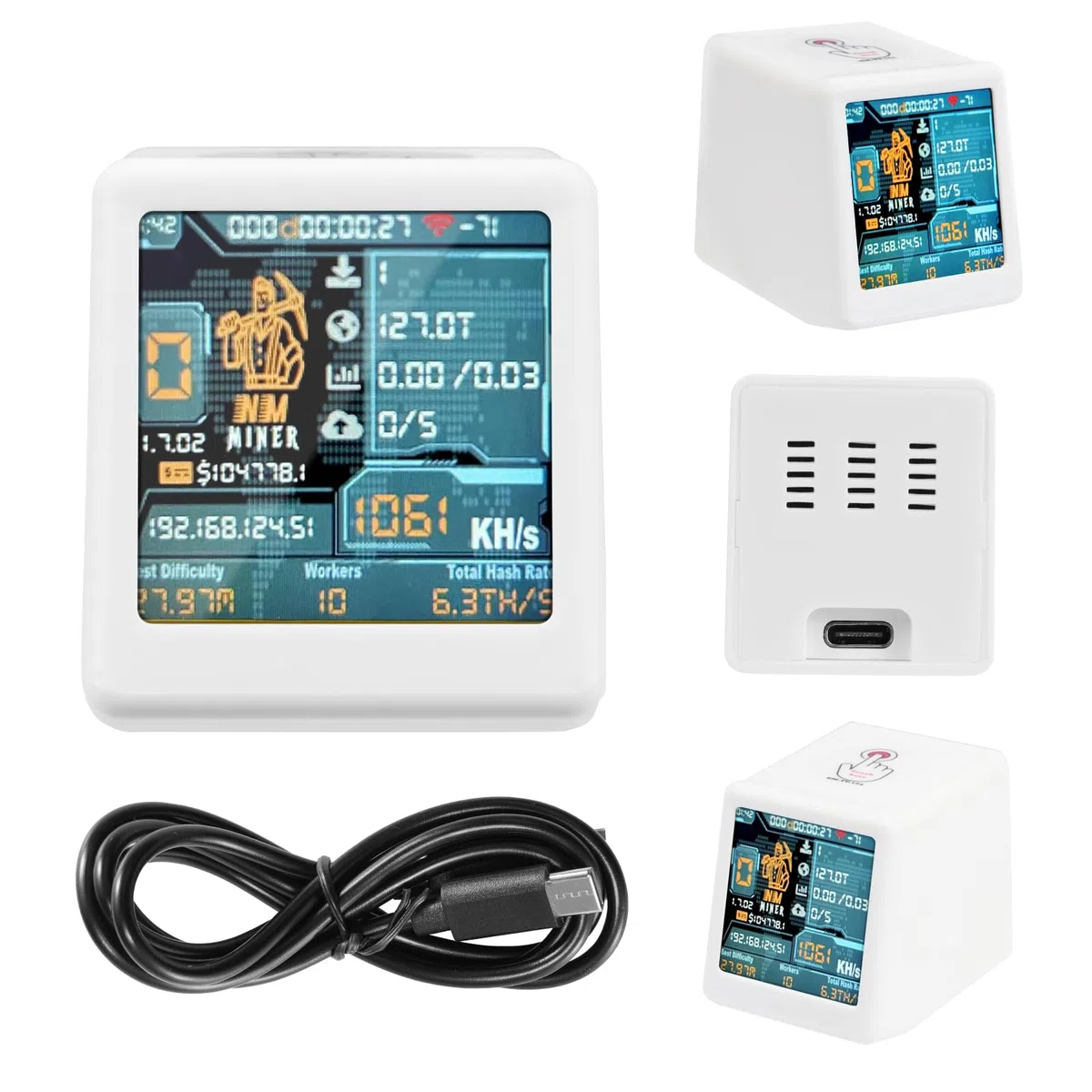 Binghe V2 Bitcoin Miner,1060 KH/s Miner V2 Intelligentes Display mit ESP32 und Tischuhr Bitcoin Miner BTC Solo Lottery Miner Bitcoin Crypto Lottery Miner Kompatibel mit Miner v2(Weiß)