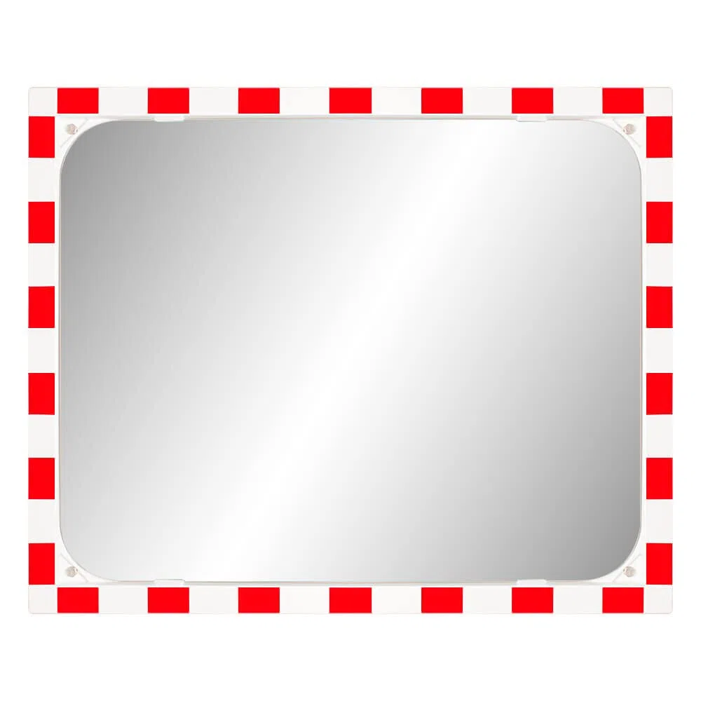 DIAMOND Verkehrsspiegel, SEKURIT-Sicherheitsglas, rot/weiß, 100 x 80 cm aus Stahl, Kunststoff, Glas, Art.-Nr. 41047 | Sicherheitsspiegel | Straßenspiegel