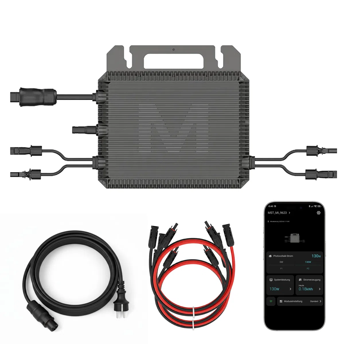 MARSTEK Mikro-Wechselrichter 800 W MST-MI0800 für Balkonkraftwerk, IP67 wetterfest, Plug&Play Installation, 2 MPPT, Bluetooth WiFi, inkl. 5m Anschlusskabel, 4X 1m Solar-Verlängerungen, Micro Inverter