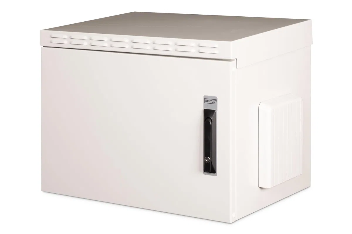 DIGITUS Outdoor Netzwerkschrank – 19 Zoll 7HE – 450 mm Tiefe | 342 mm Nutztiefe – Traglast 100kg – Schutzklasse IP55 – Abschließbar – Grau