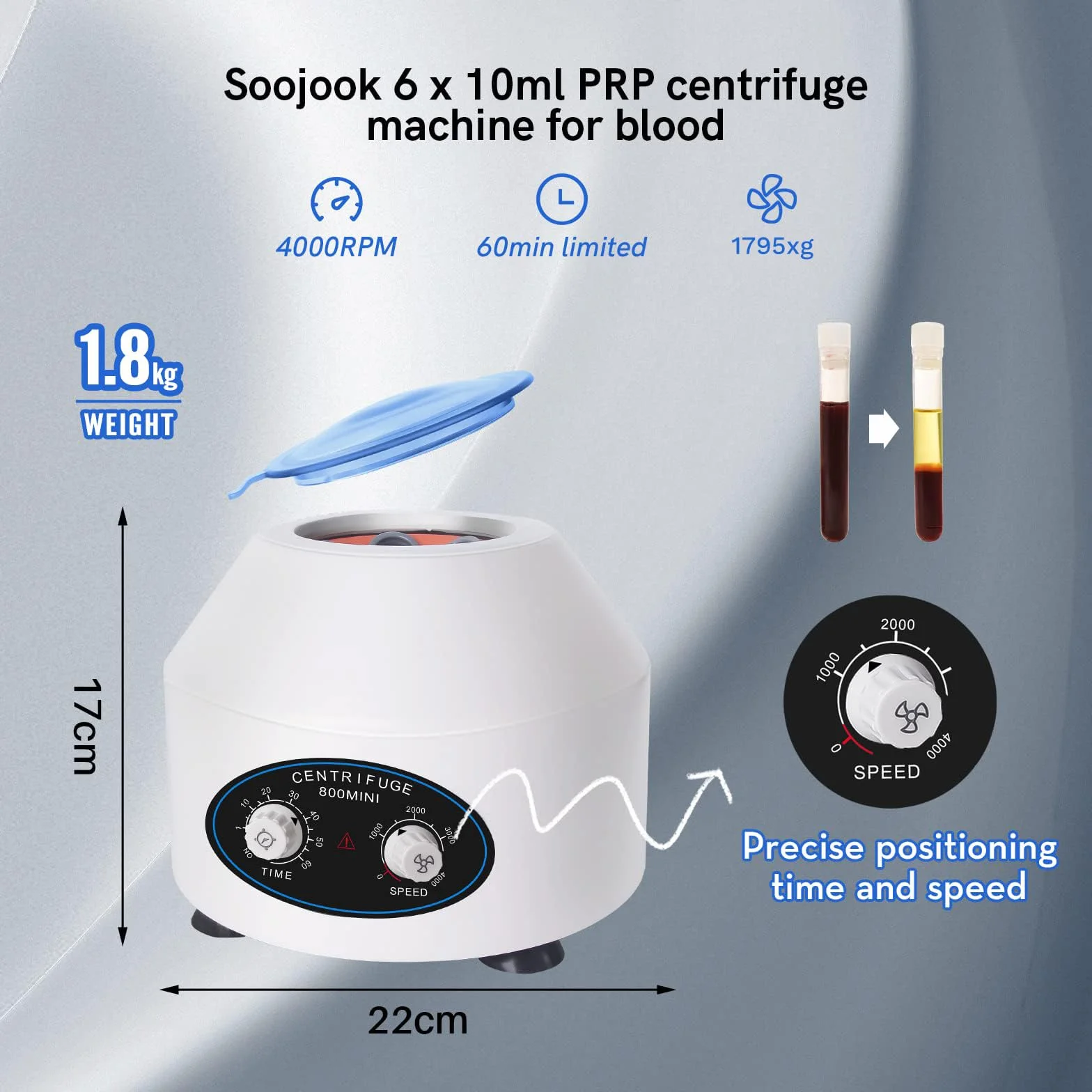 800mini 6x10ml PRP-Zentrifuge, Tischzentrifuge mit 1795xg, 4000rpm, 60min Timing Laborzentrifuge