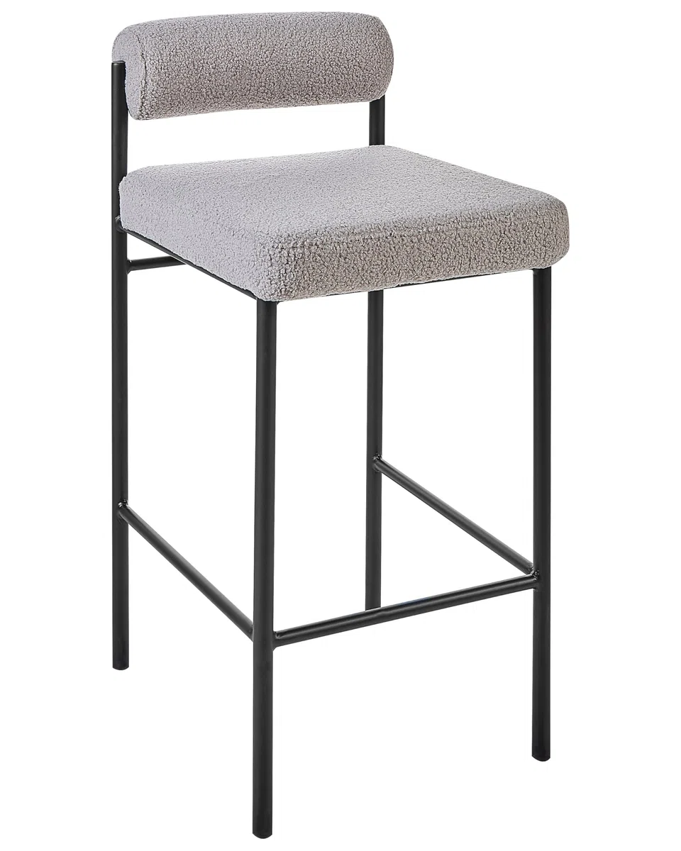 Beliani Barstuhl 2er Set Bouclé grau niedrige Lehne Metallgestell Fußstütze Retro Amaya