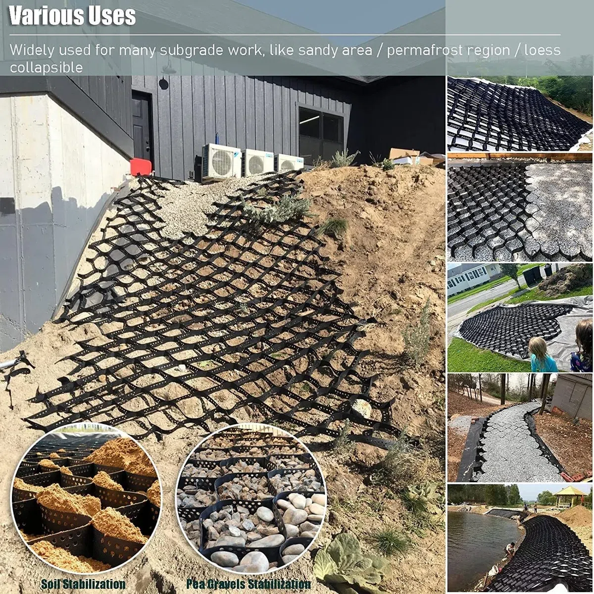 Ground Grid Geogrid for Landscape, Polyethylene Ground Grid Geocell Grid Honeycomb Permeable Pavers (Size : 3x5m/10x16ft)