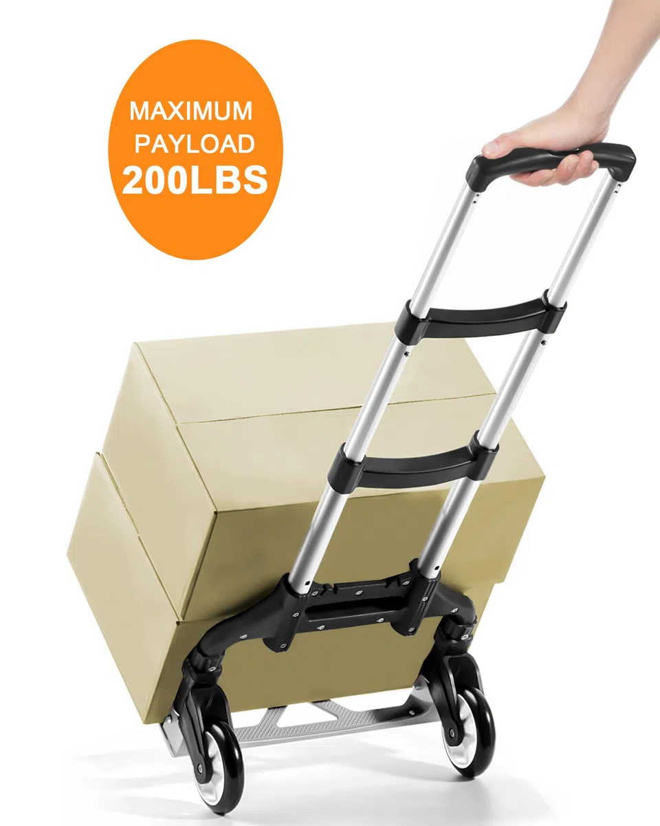 Klappbarer Sackkarren, Rollwagen mit Rädern, faltbar, Leichter Aluminium-Gepäckwagen, tragbarer, zusammenklappbarer Trolley als Mehrzweckwagen, Sackkarren für Umzüge